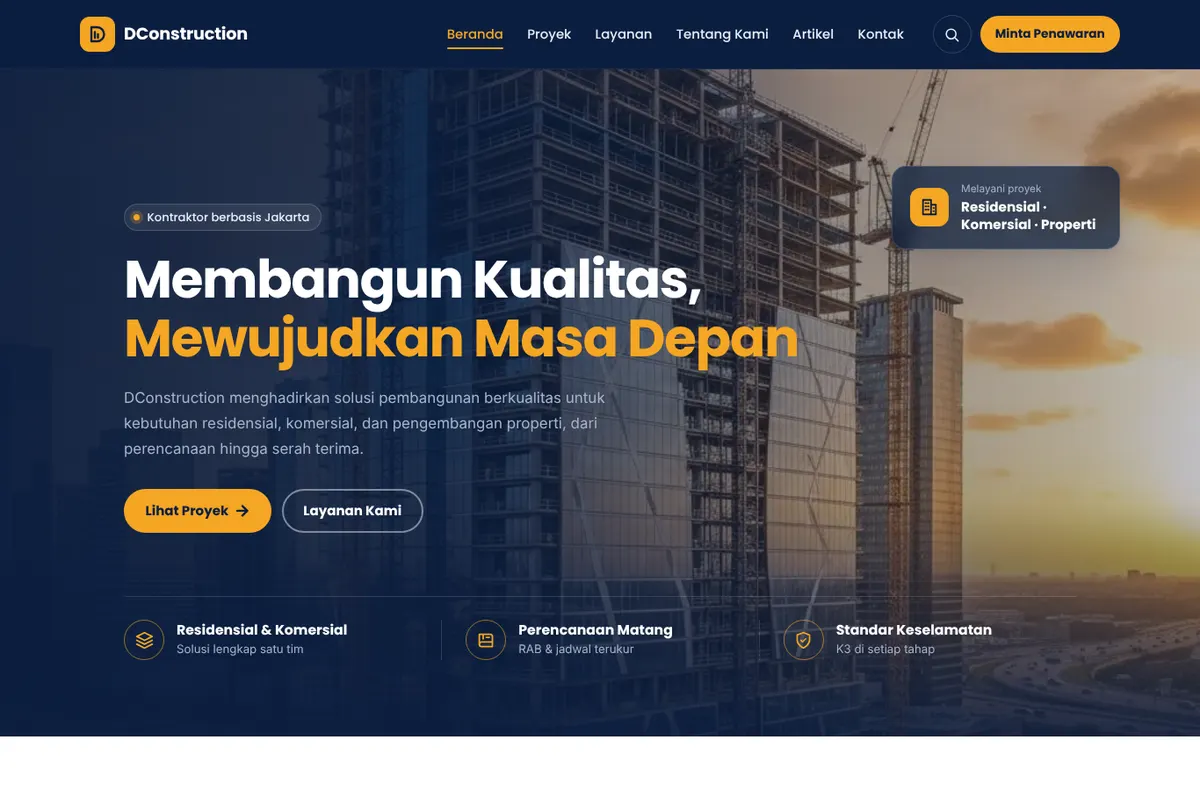 Contoh website perusahaan konstruksi